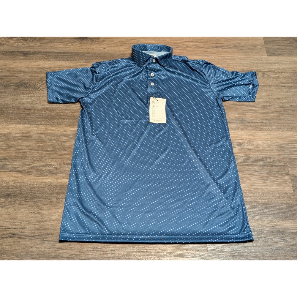 Collars & Co Mens Medium Blue Dotted Polo‎ Golf Shirt Short Sleeve Performance